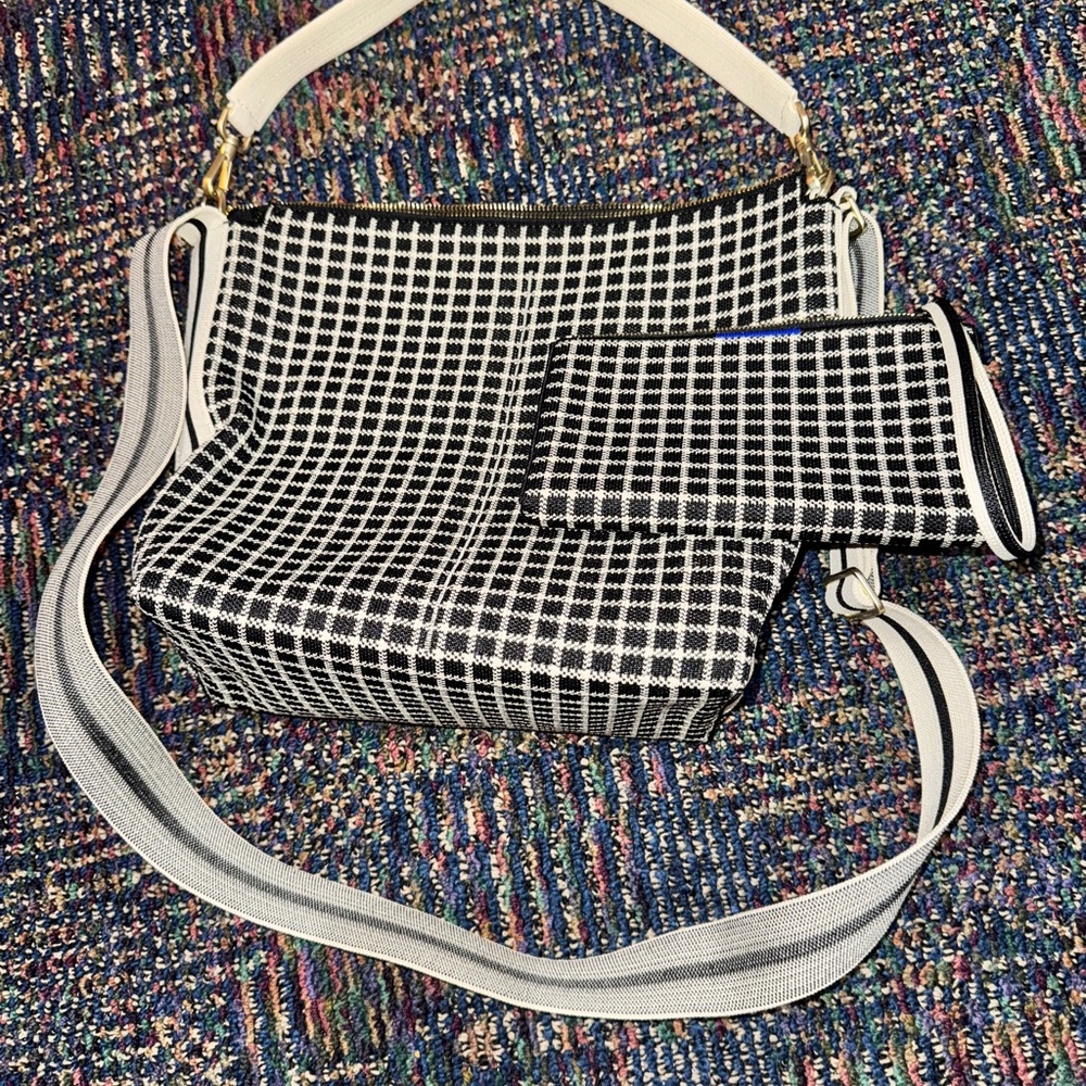 Rothy’s Mini Bucket Bag - Black and Ivory Grid